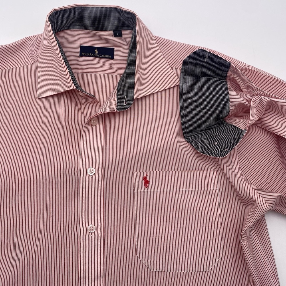 Polo Ralph‎ Lauren Classic Red White Stripe Oxford Button Down L/S Shirt Large